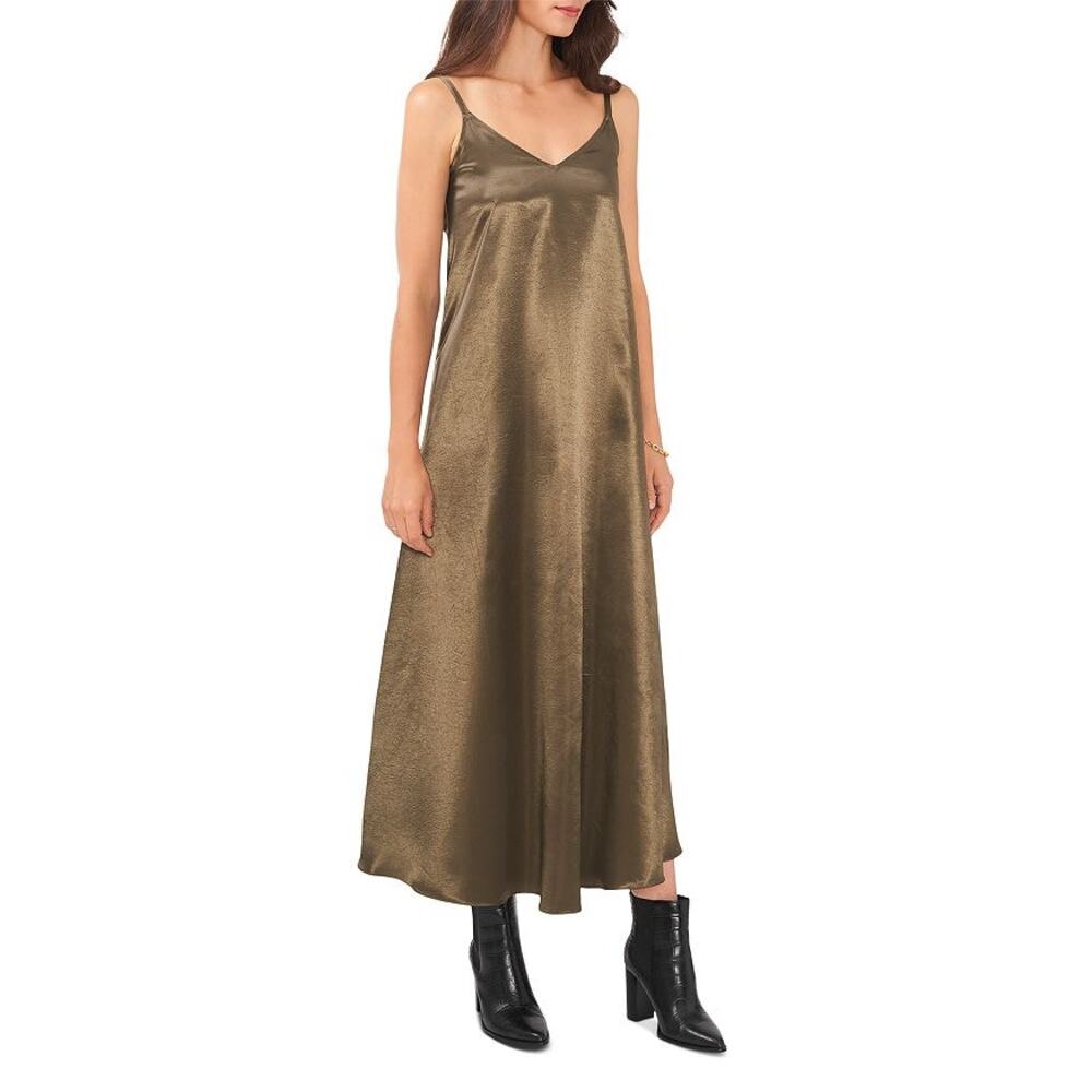 Vince Camuto Olive Green Satin Maxi Slip Dress XL